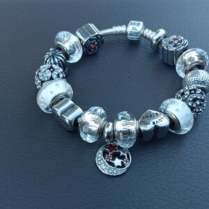 Pandora Silver and Black Charm Bracelet